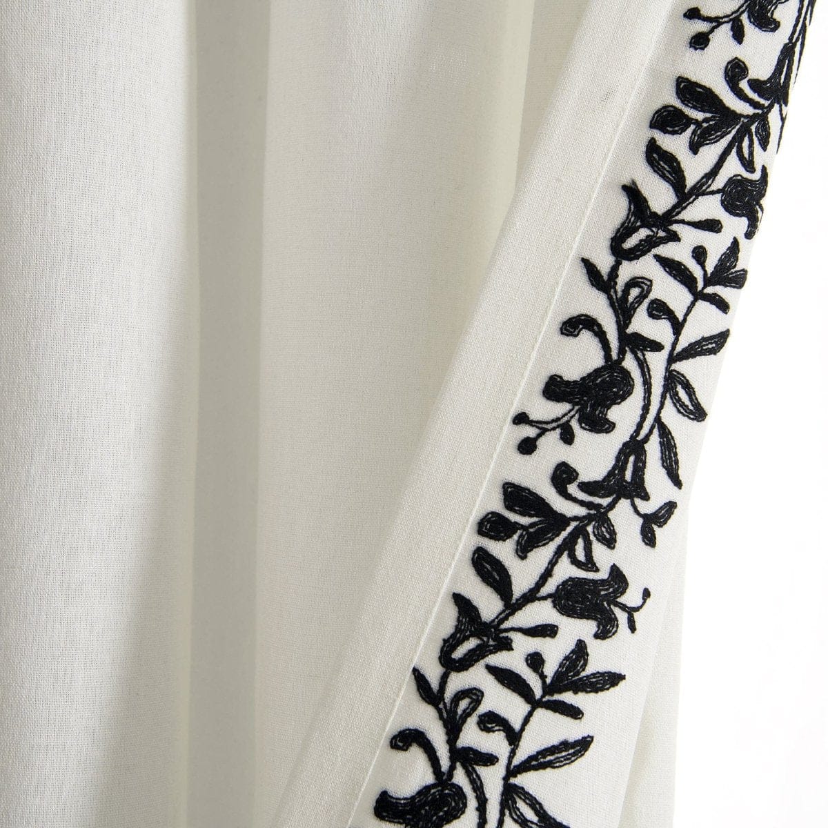 Luxury Modern Flower Linen Like Embroidery Border Window Curtain Panel - Image 7