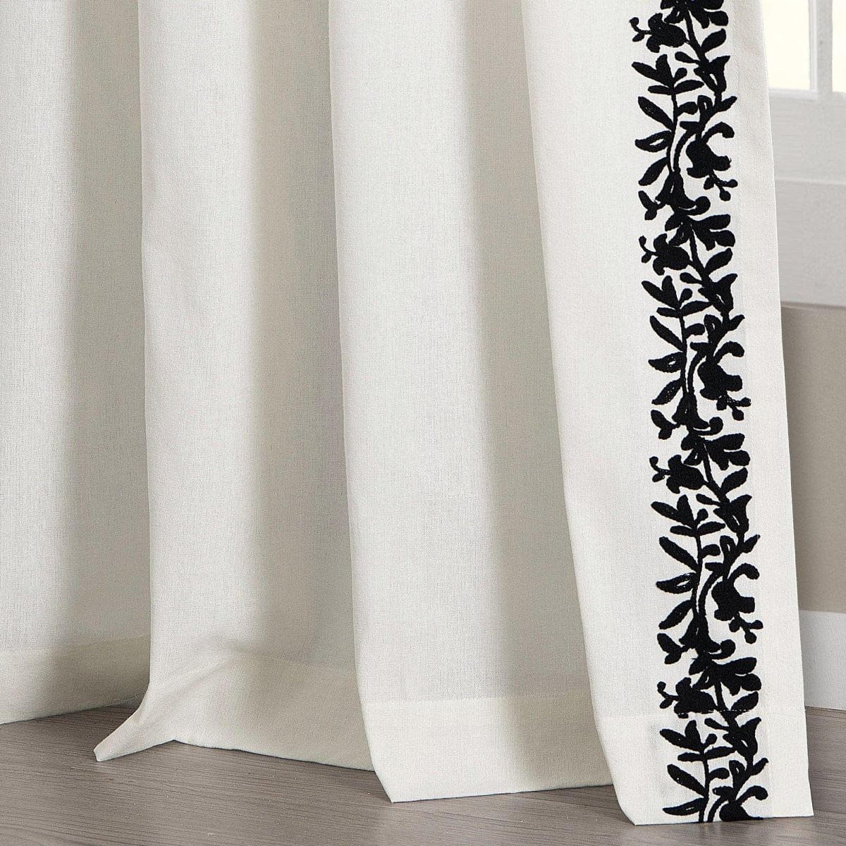 Luxury Modern Flower Linen Like Embroidery Border Window Curtain Panel - Image 8