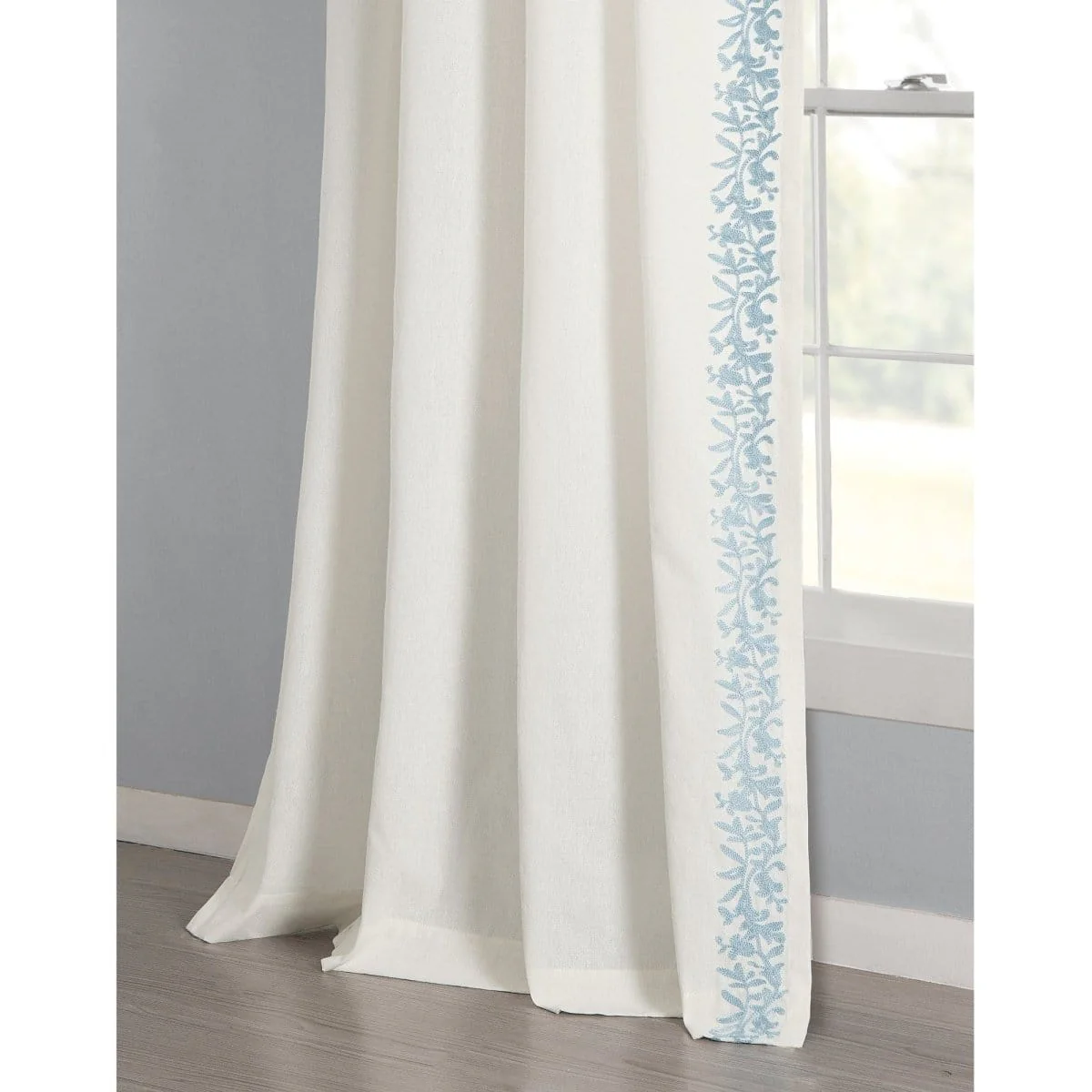 Luxury Modern Flower Linen Like Embroidery Border Window Curtain Panel - Image 9