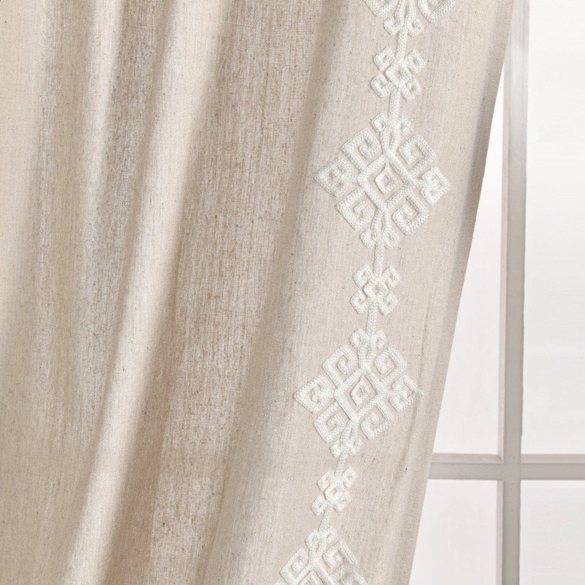 Luxury Modern Geo Linen Like Embroidery Border Window Curtain Panel - Image 10