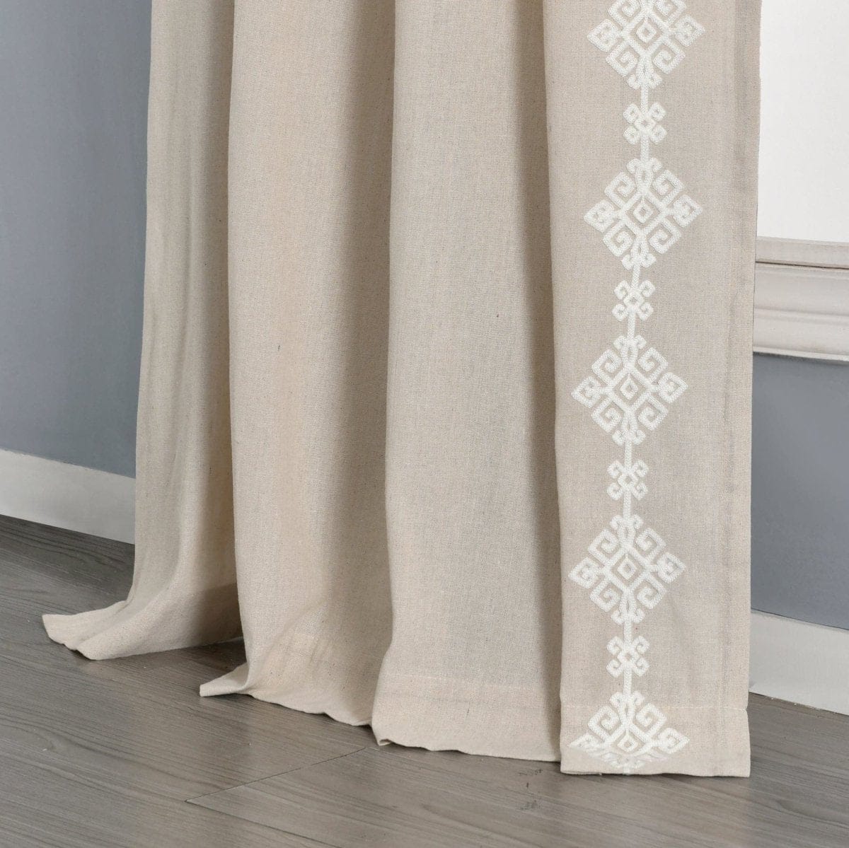 Luxury Modern Geo Linen Like Embroidery Border Window Curtain Panel - Image 11