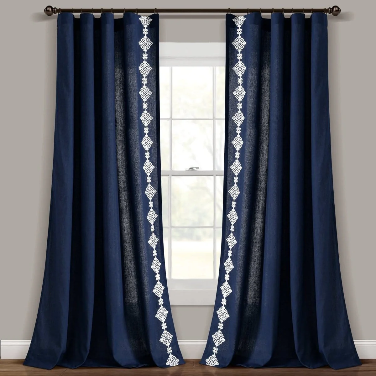 Luxury Modern Geo Linen Like Embroidery Border Window Curtain Panel - Image 12