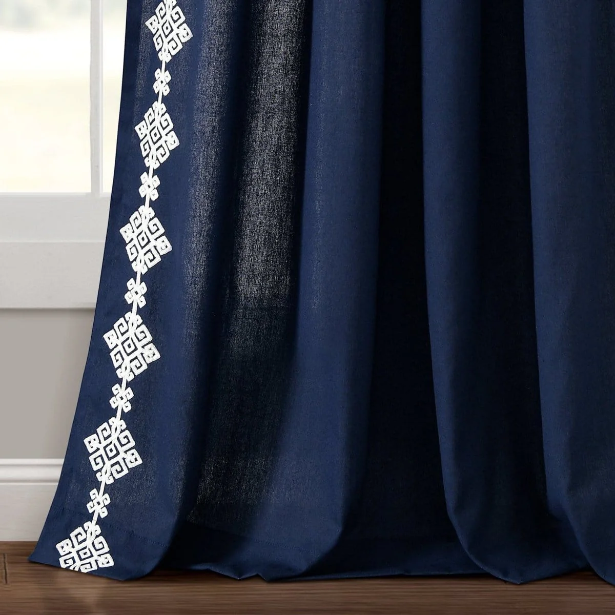 Luxury Modern Geo Linen Like Embroidery Border Window Curtain Panel - Image 13