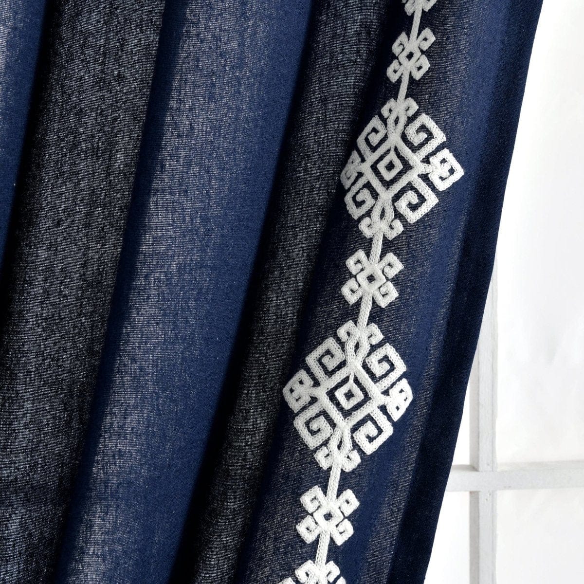Luxury Modern Geo Linen Like Embroidery Border Window Curtain Panel - Image 14