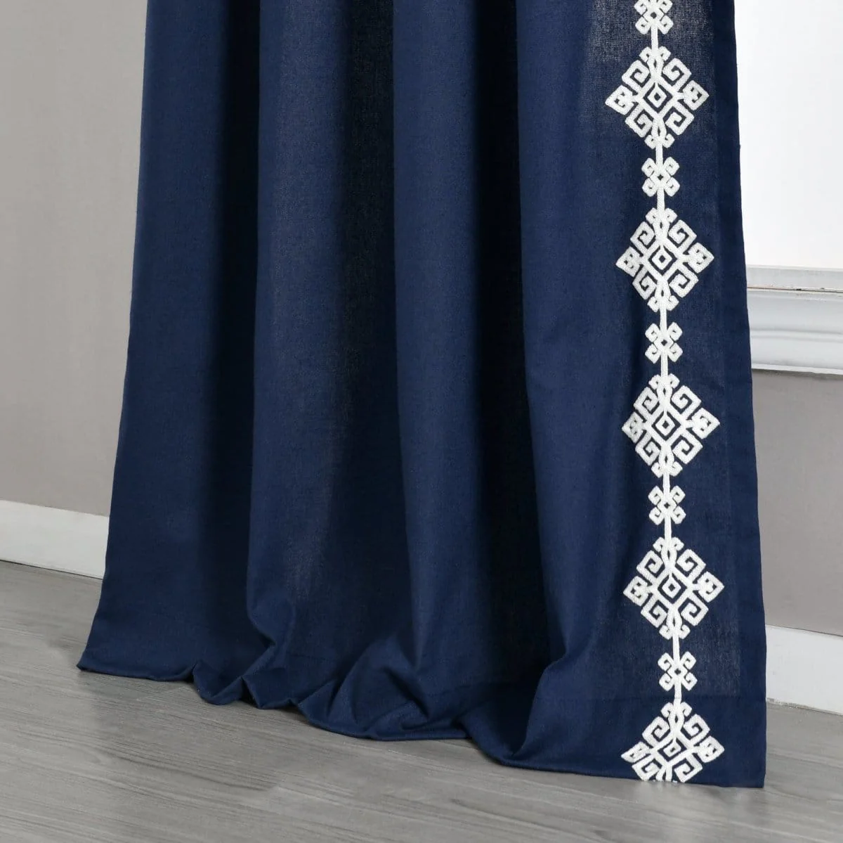 Luxury Modern Geo Linen Like Embroidery Border Window Curtain Panel - Image 15