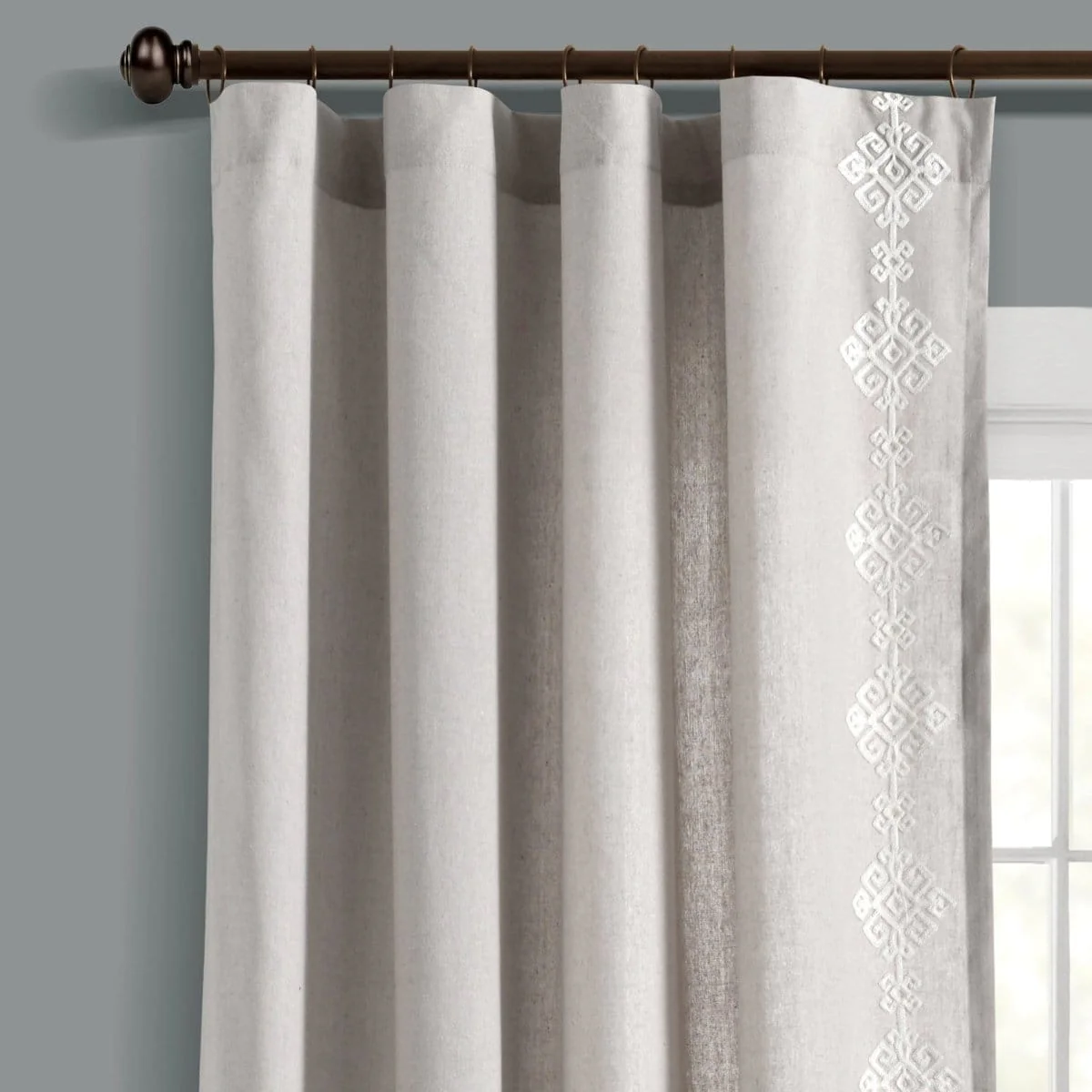 Luxury Modern Geo Linen Like Embroidery Border Window Curtain Panel - Image 2