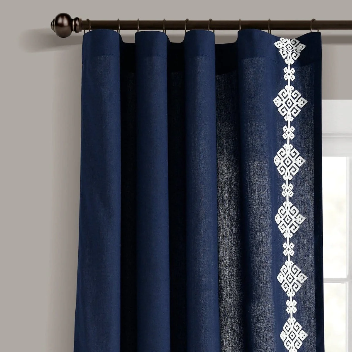 Luxury Modern Geo Linen Like Embroidery Border Window Curtain Panel - Image 3