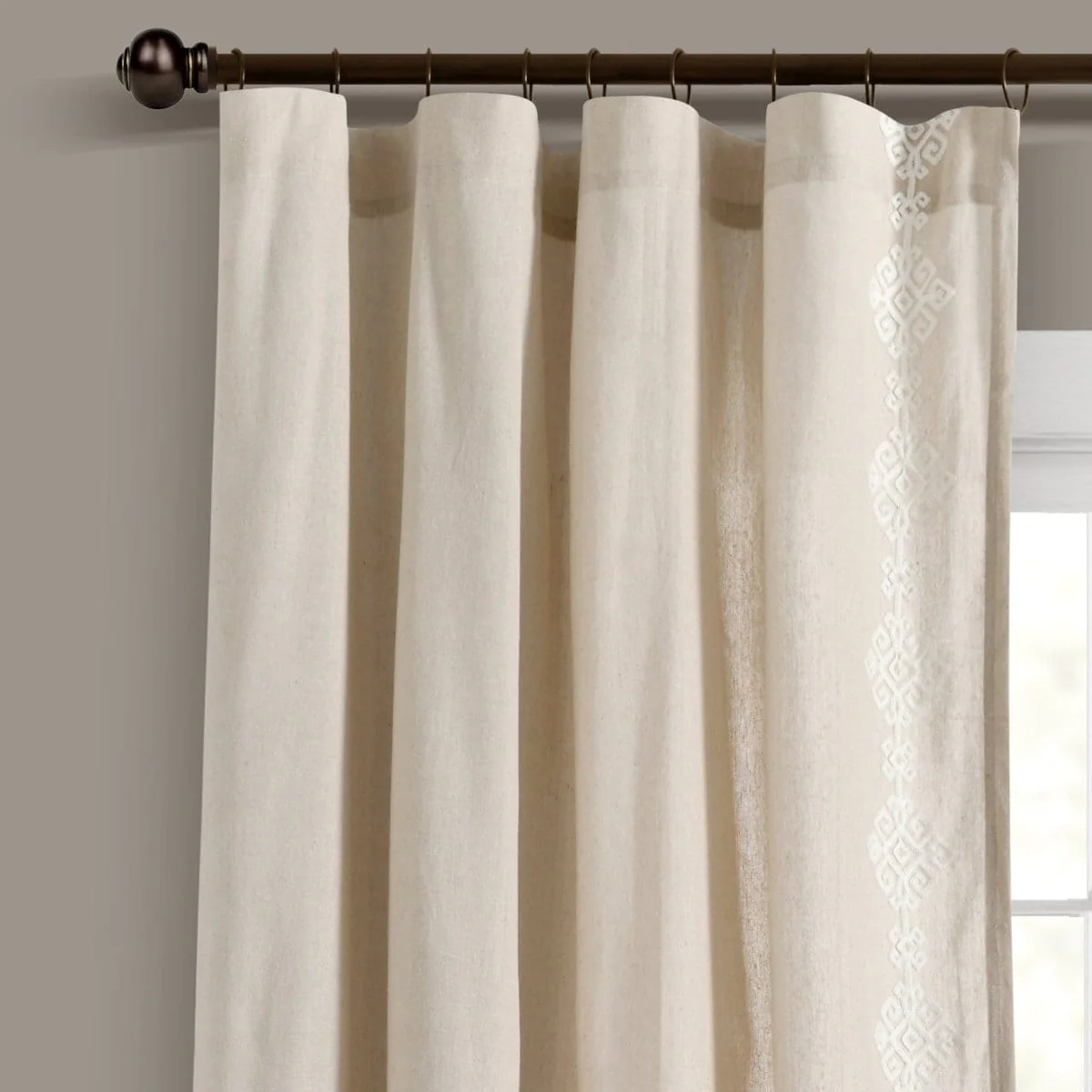 Luxury Modern Geo Linen Like Embroidery Border Window Curtain Panel - Image 4