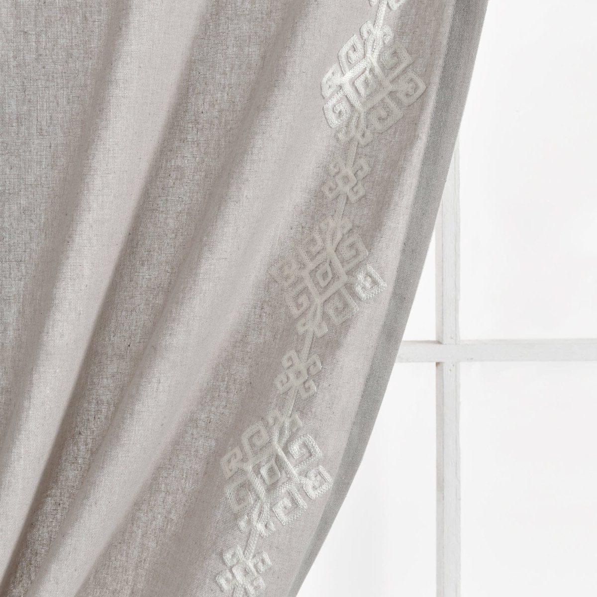 Luxury Modern Geo Linen Like Embroidery Border Window Curtain Panel - Image 6