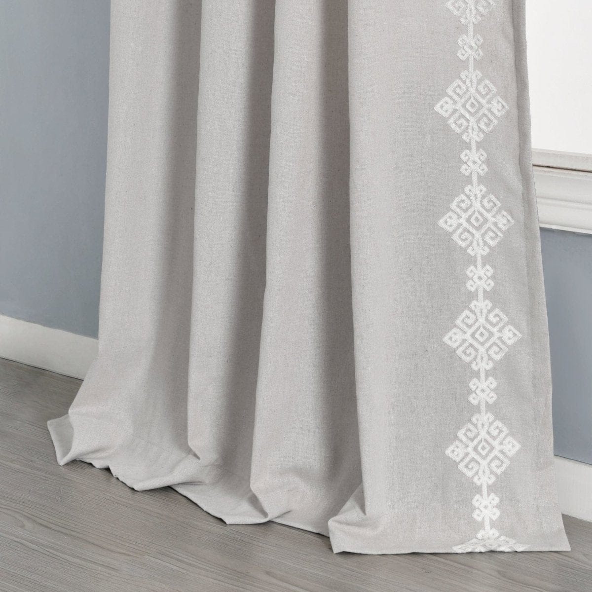 Luxury Modern Geo Linen Like Embroidery Border Window Curtain Panel - Image 7