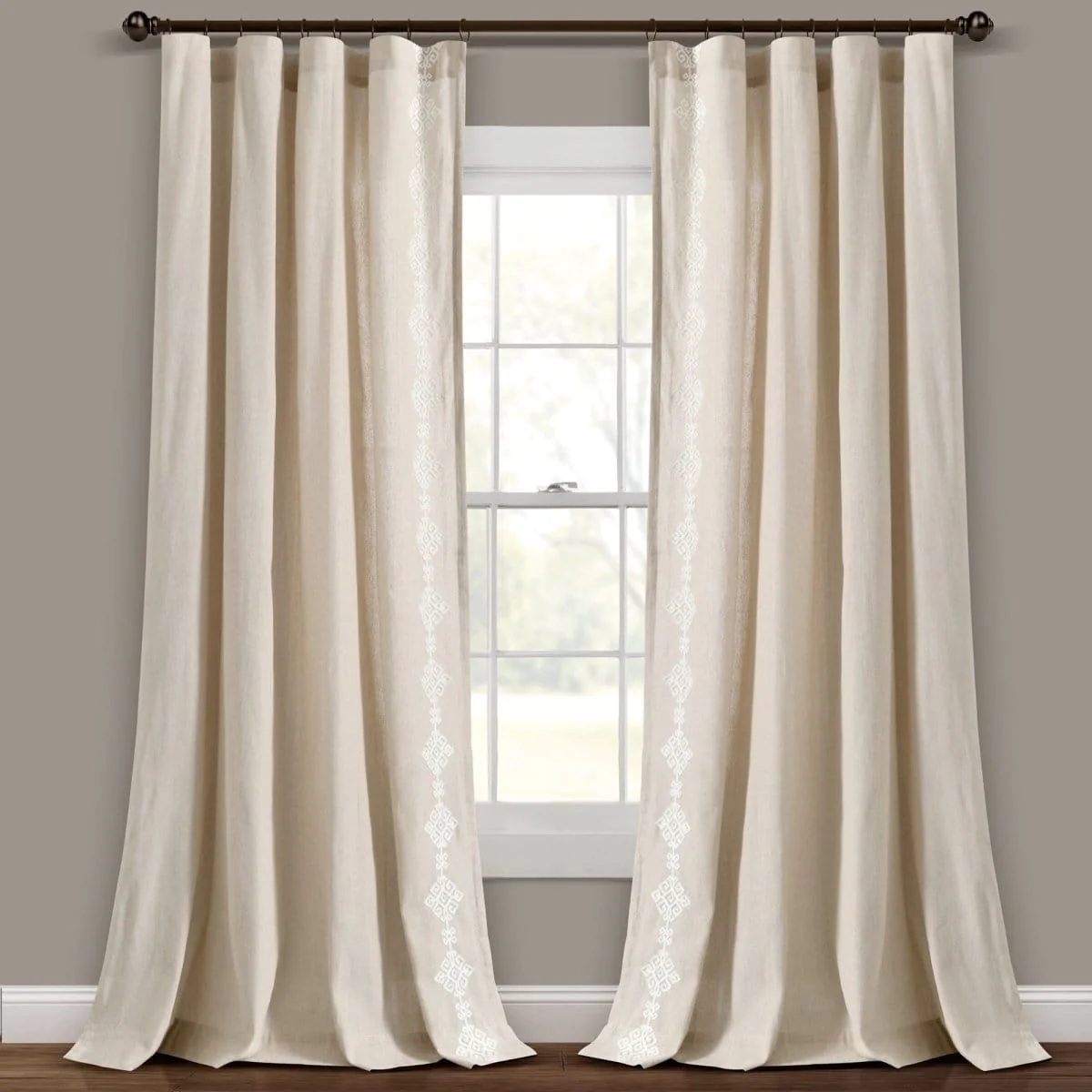 Luxury Modern Geo Linen Like Embroidery Border Window Curtain Panel - Image 8