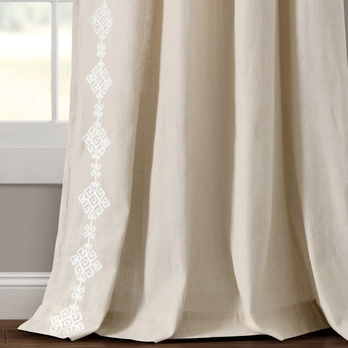 Luxury Modern Geo Linen Like Embroidery Border Window Curtain Panel - Image 9