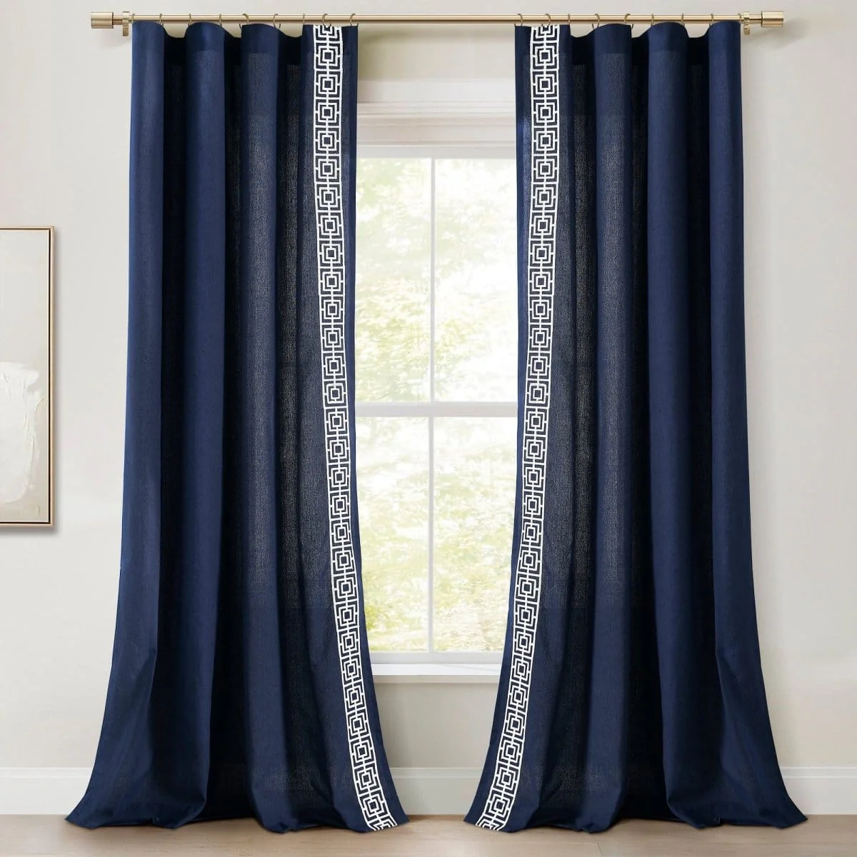 Luxury Modern Square Embroidery Border Window Curtain Panel - Image 2