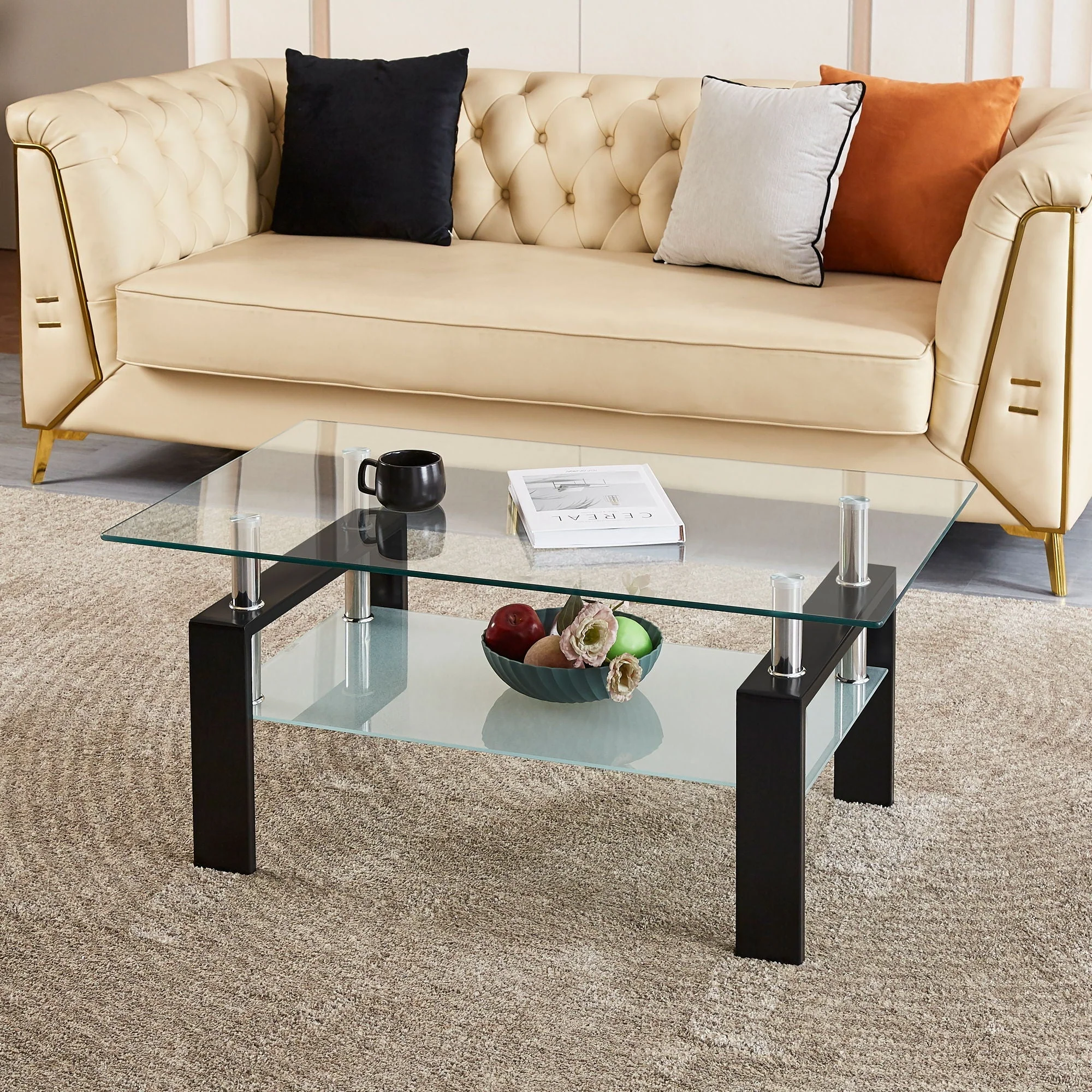 Luxury Modern Tempered Glass Coffee Table With 2 Layers - Image 8