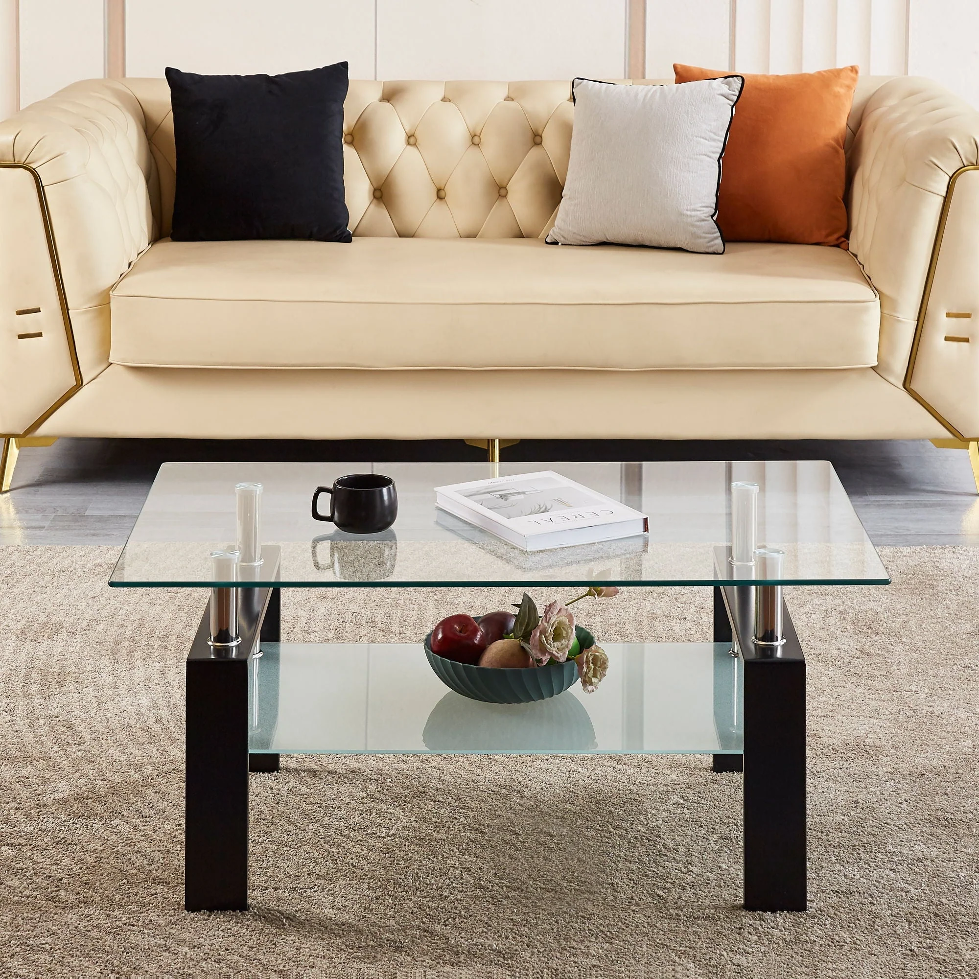 Luxury Modern Tempered Glass Coffee Table With 2 Layers - Image 9