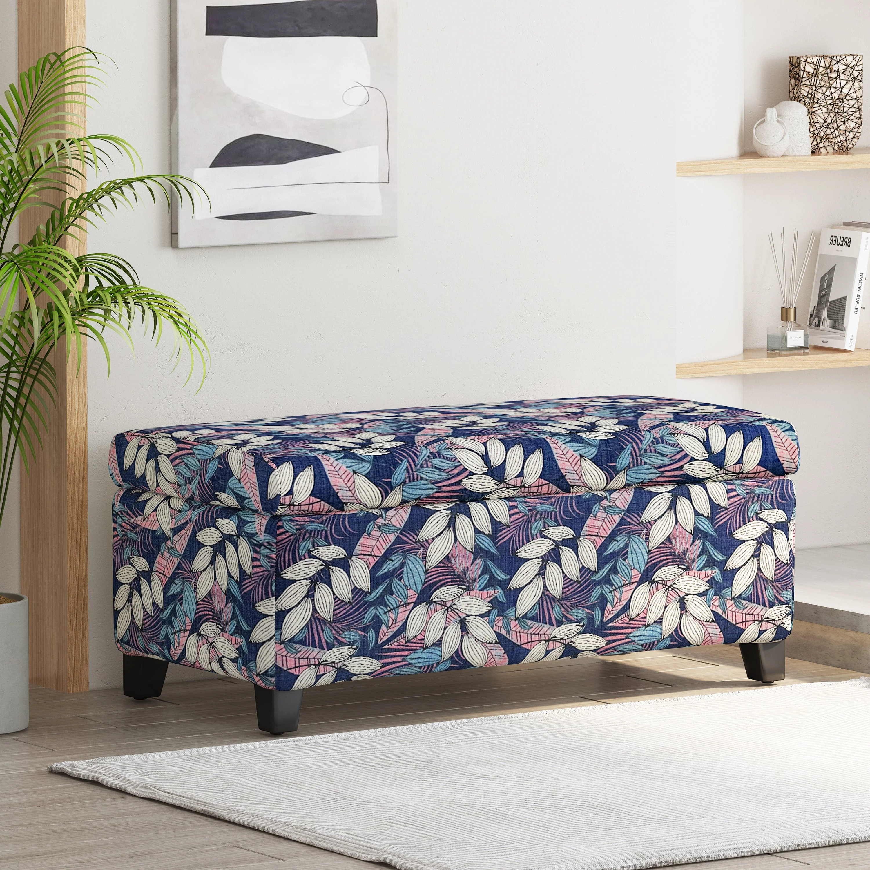 Luxury Storage Ottoman with Floral Patterned Fabric - Image 2