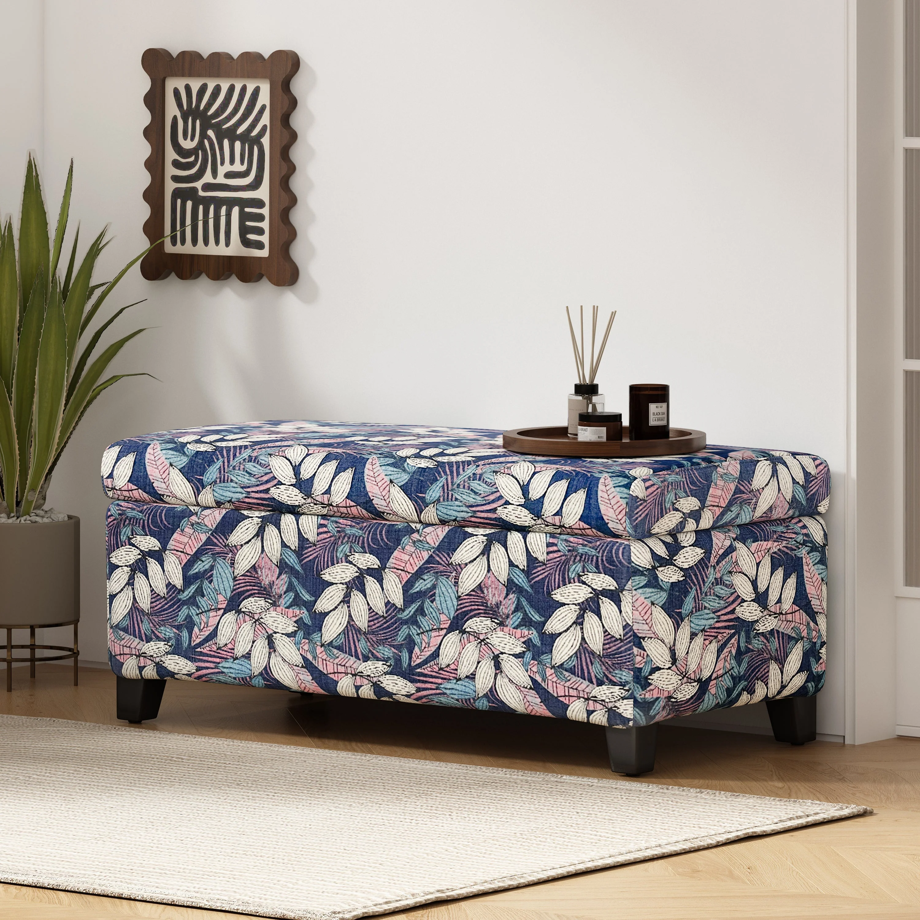Luxury Storage Ottoman with Floral Patterned Fabric - Image 3