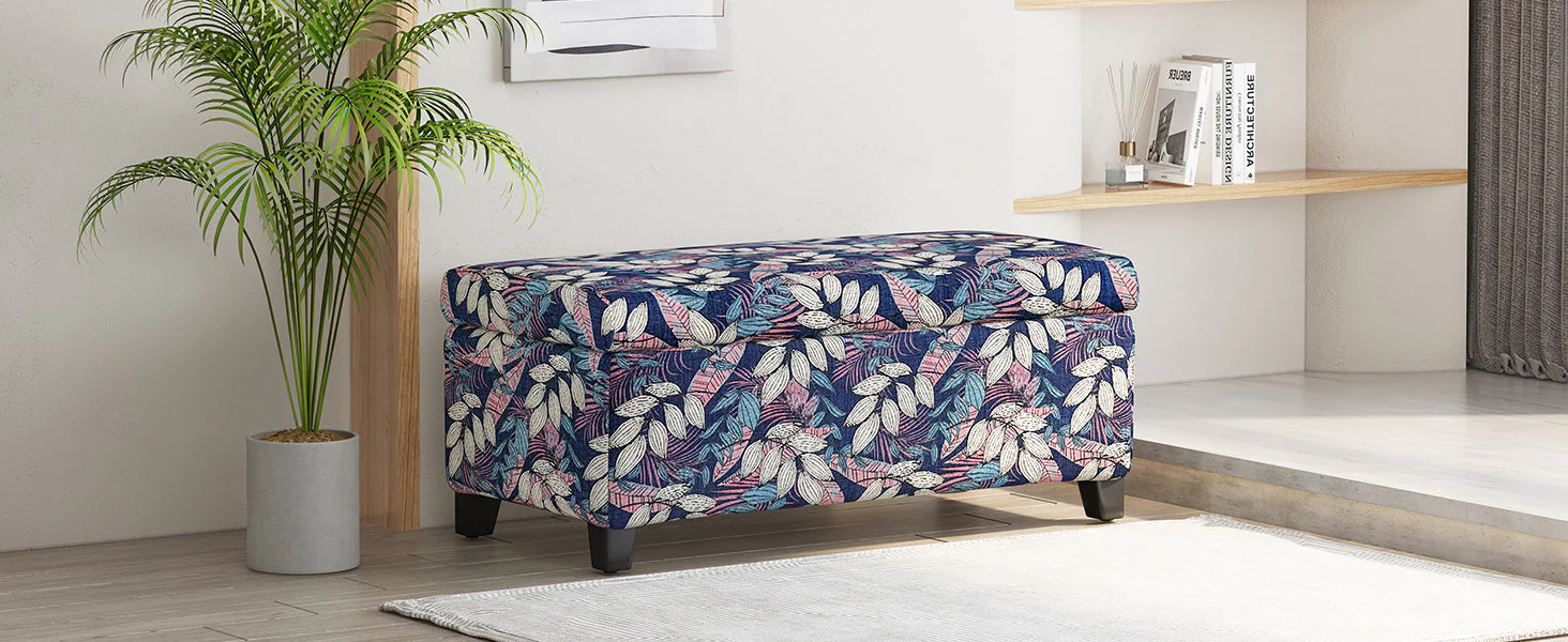 Luxury Storage Ottoman with Floral Patterned Fabric - Image 4