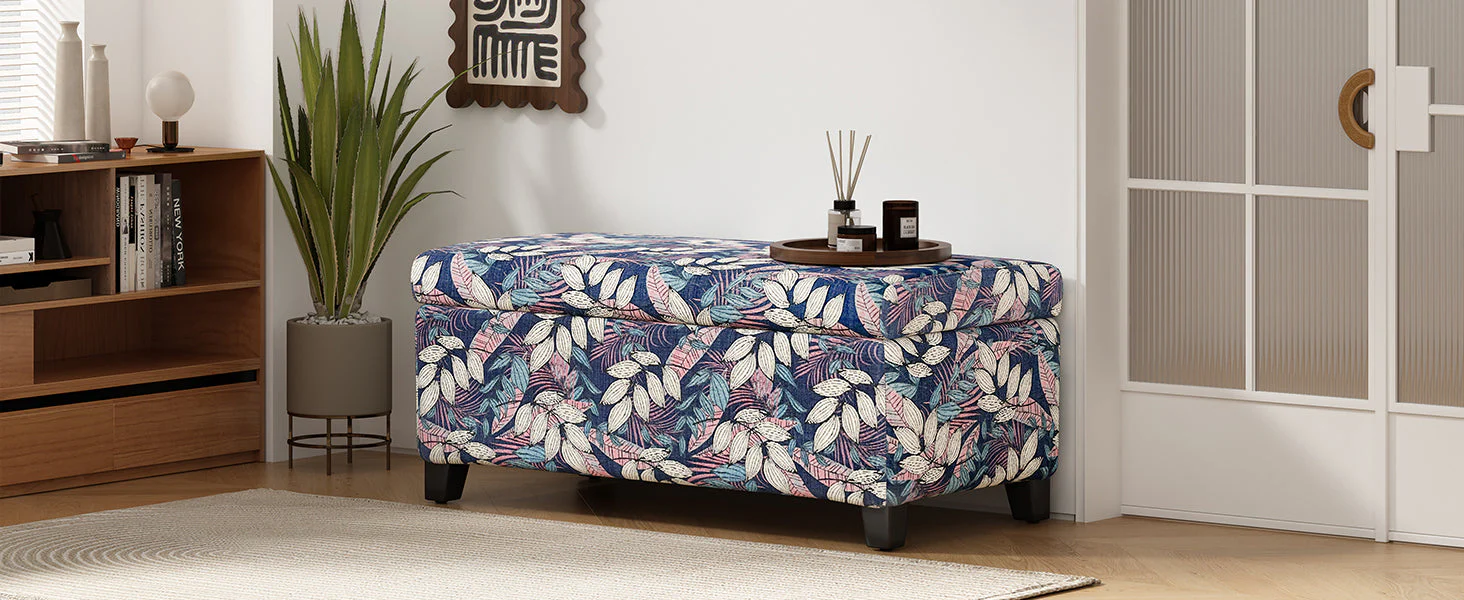 Luxury Storage Ottoman with Floral Patterned Fabric - Image 5