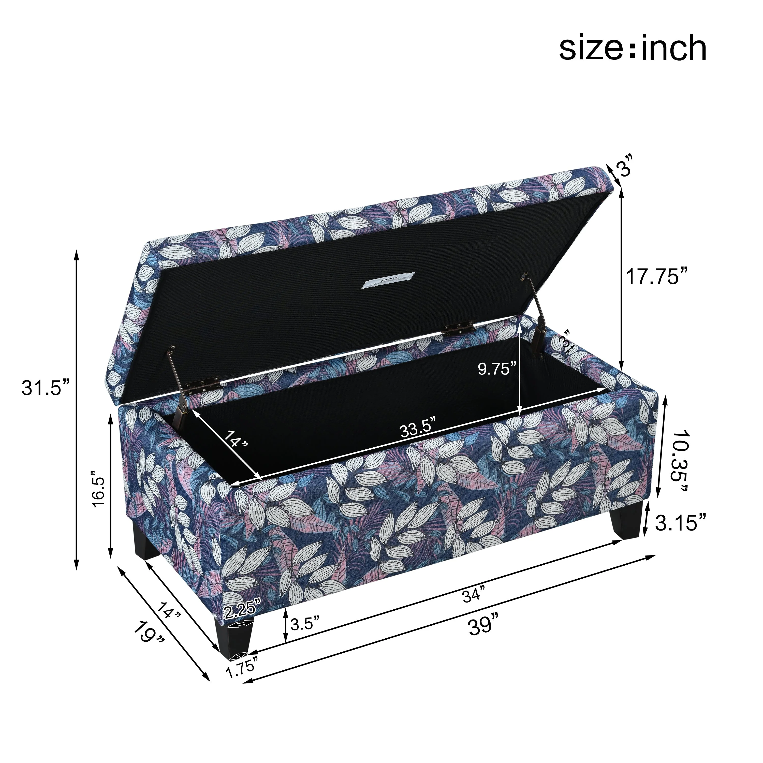 Luxury Storage Ottoman with Floral Patterned Fabric - Image 9