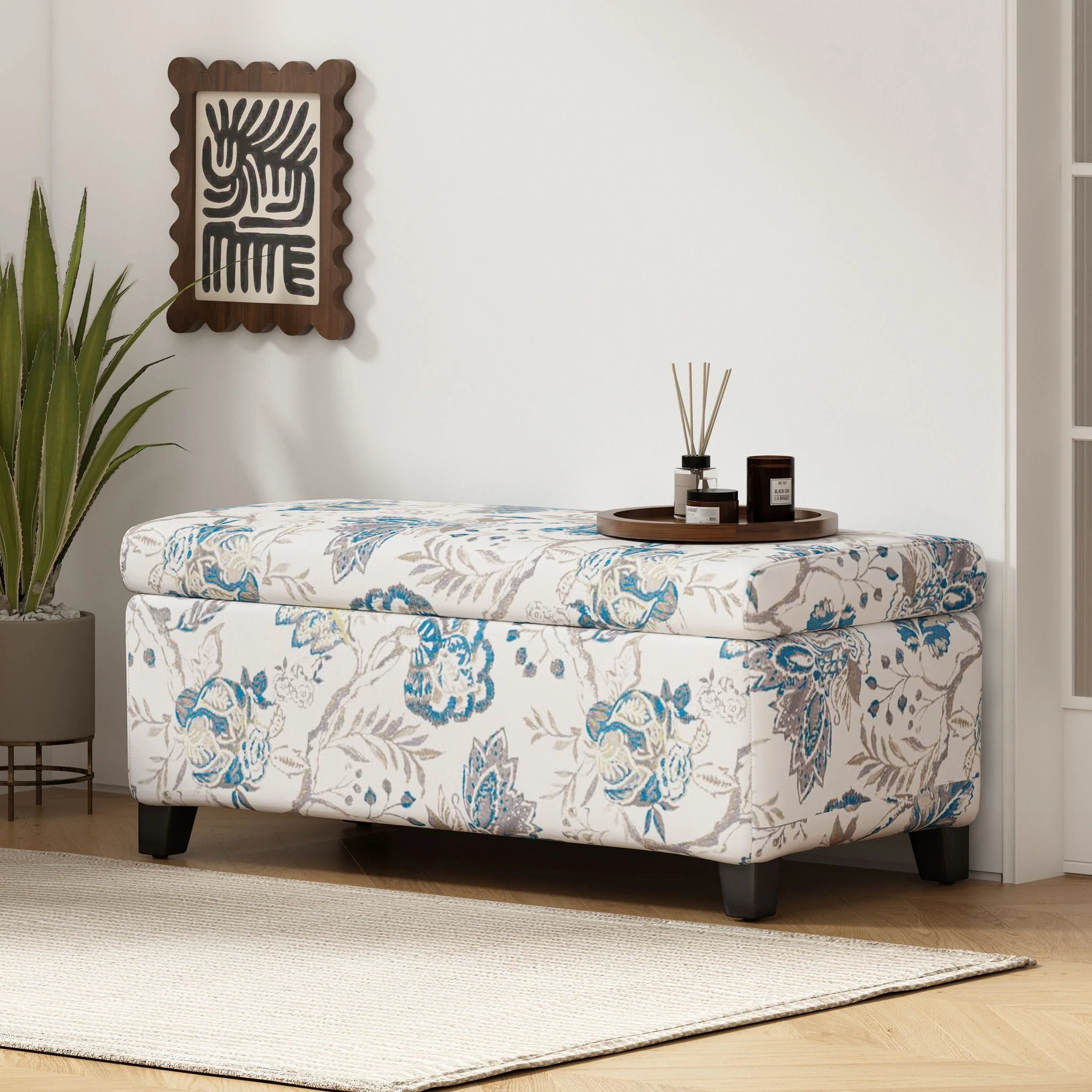 Luxury Storage Ottoman with Floral Patterned Fabric - Image 2