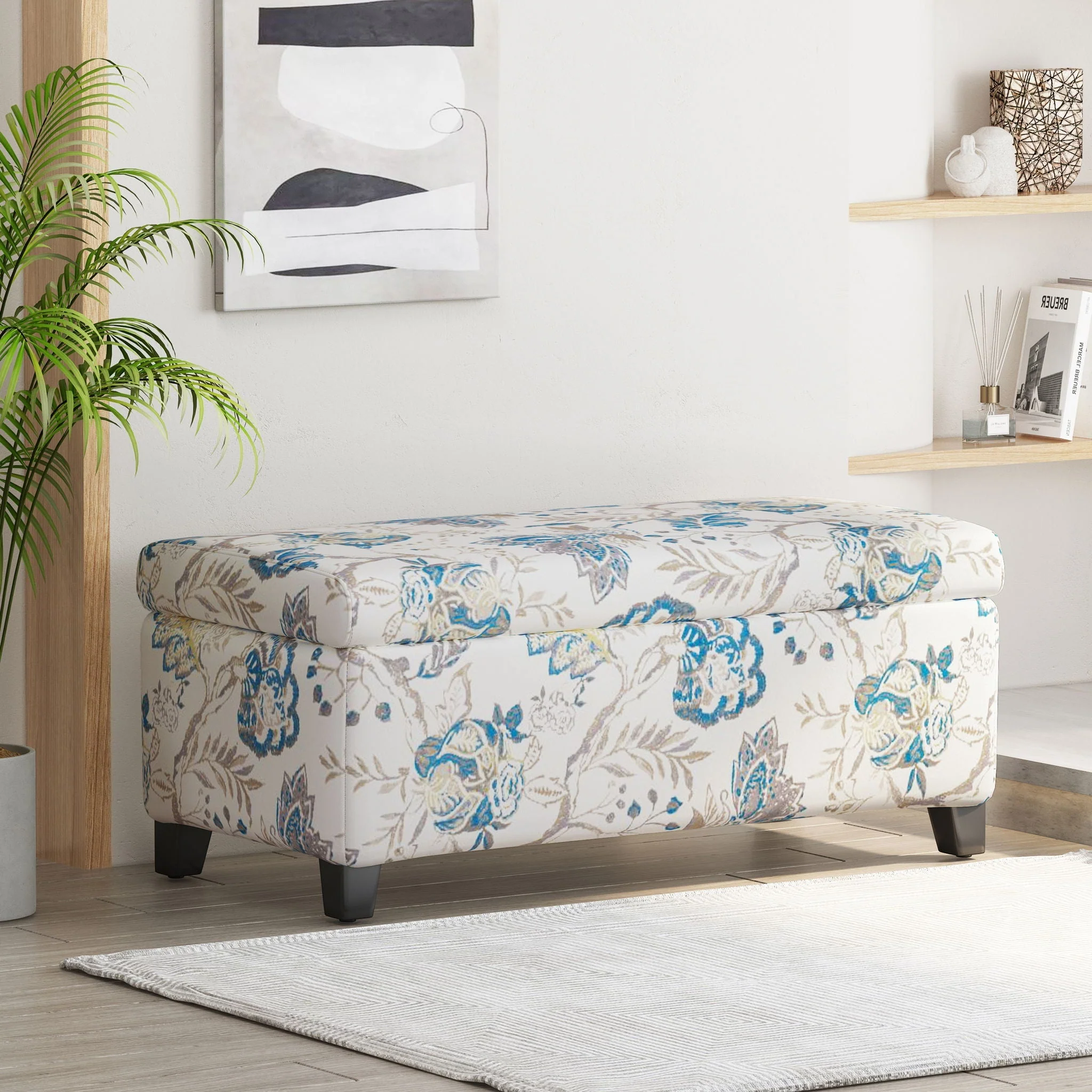 Luxury Storage Ottoman with Floral Patterned Fabric - Image 3