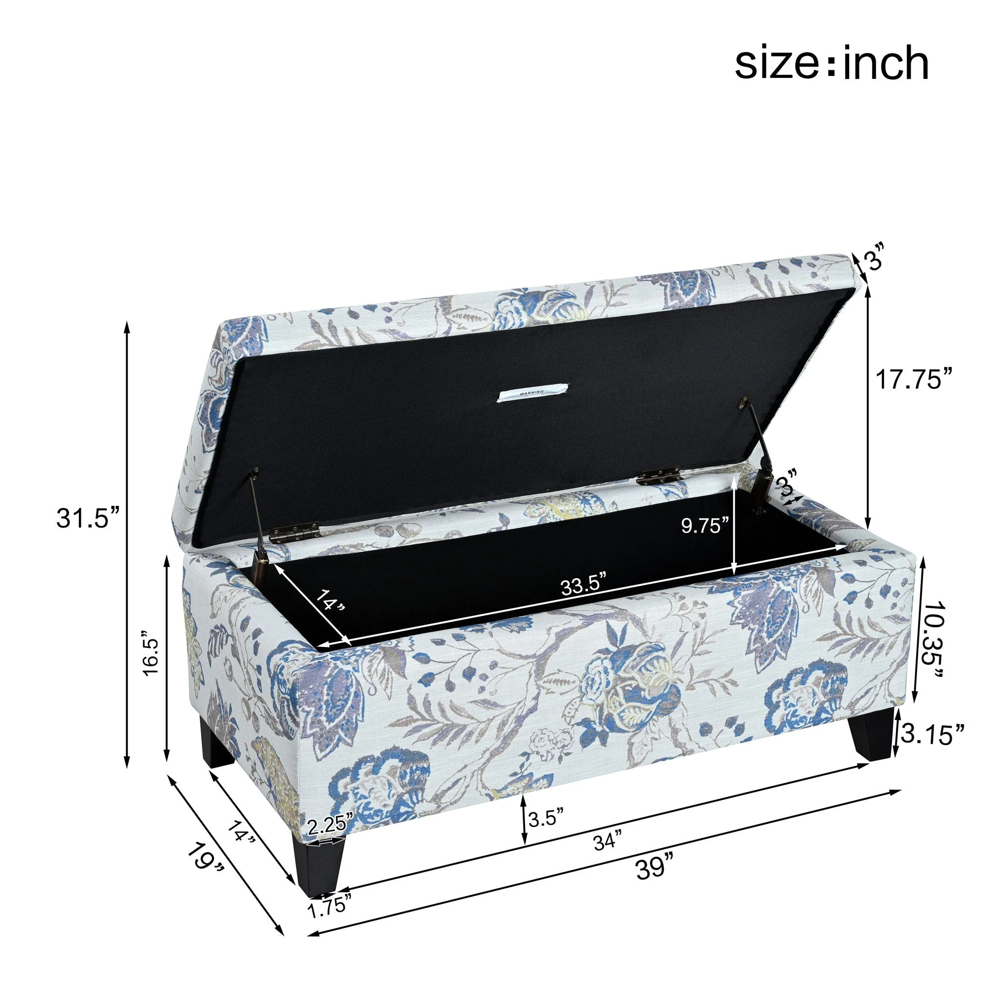 Luxury Storage Ottoman with Floral Patterned Fabric - Image 4