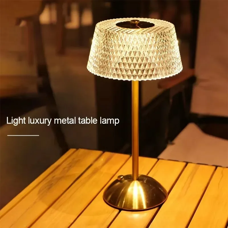 Luxury Touch LED Table Lamp Rechargeable 3 Color Bedside Glass Night Light - Image 2