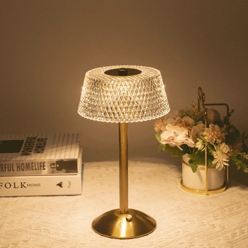 Luxury Touch LED Table Lamp Rechargeable 3 Color Bedside Glass Night Light - Image 3