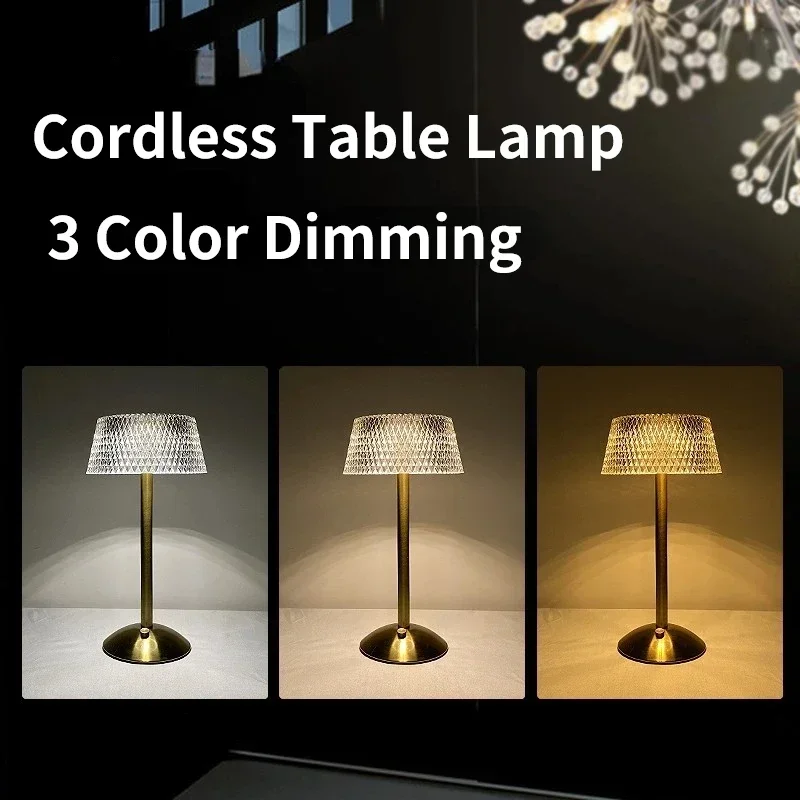 Luxury Touch LED Table Lamp Rechargeable 3 Color Bedside Glass Night Light - Image 5