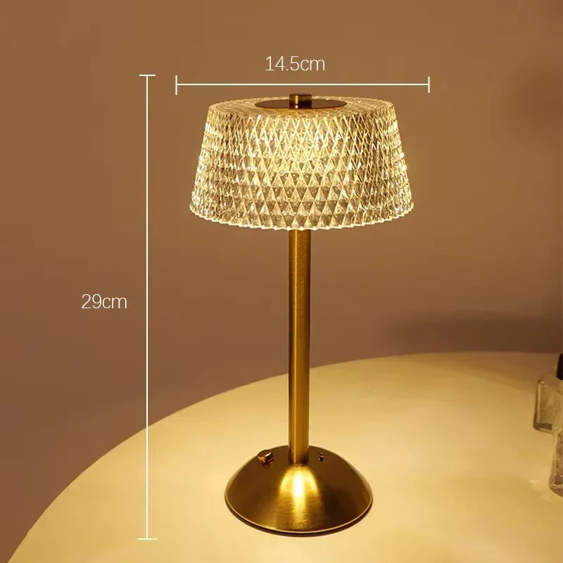 Luxury Touch LED Table Lamp Rechargeable 3 Color Bedside Glass Night Light - Image 7