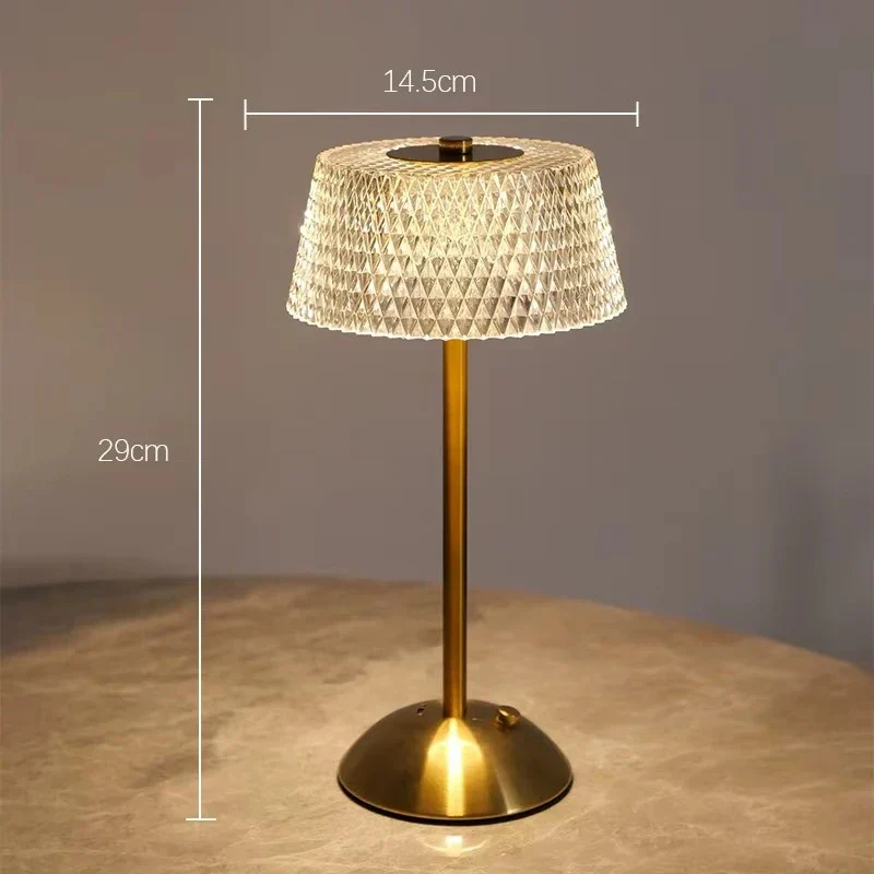 Luxury Touch LED Table Lamp Rechargeable 3 Color Bedside Glass Night Light - Image 8