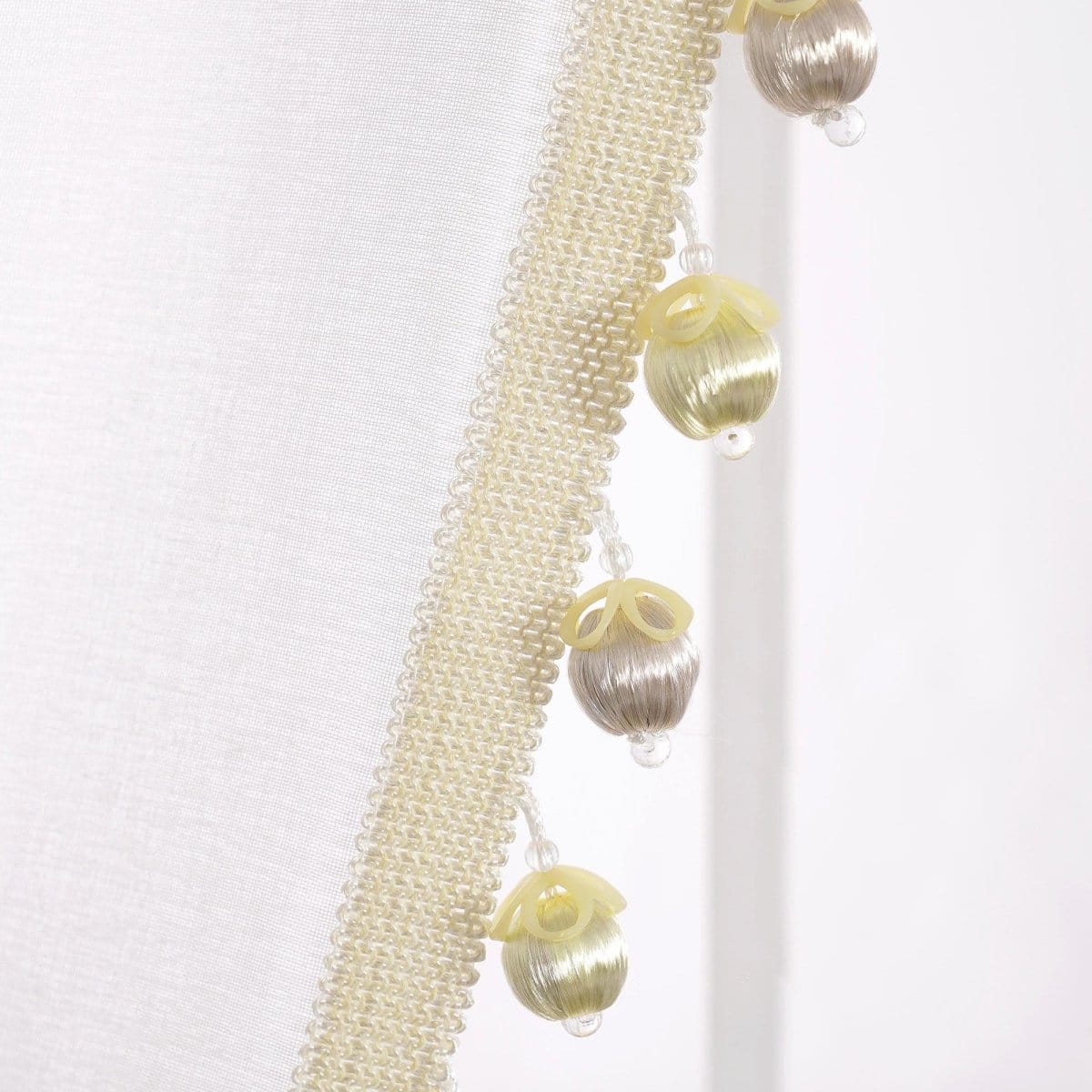 Luxury Vintage Velvet & Sheer With Border Pompom Trim Window Curtain Panel - Image 11