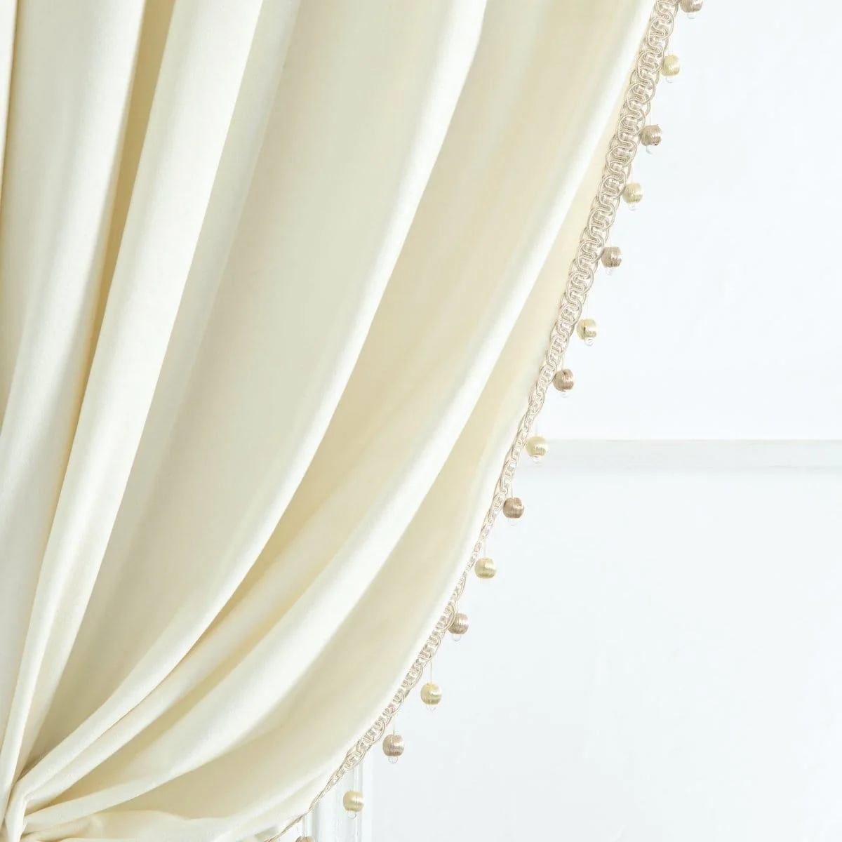Luxury Vintage Velvet With Silky Pompom Trim Window Curtain Panel - Image 13