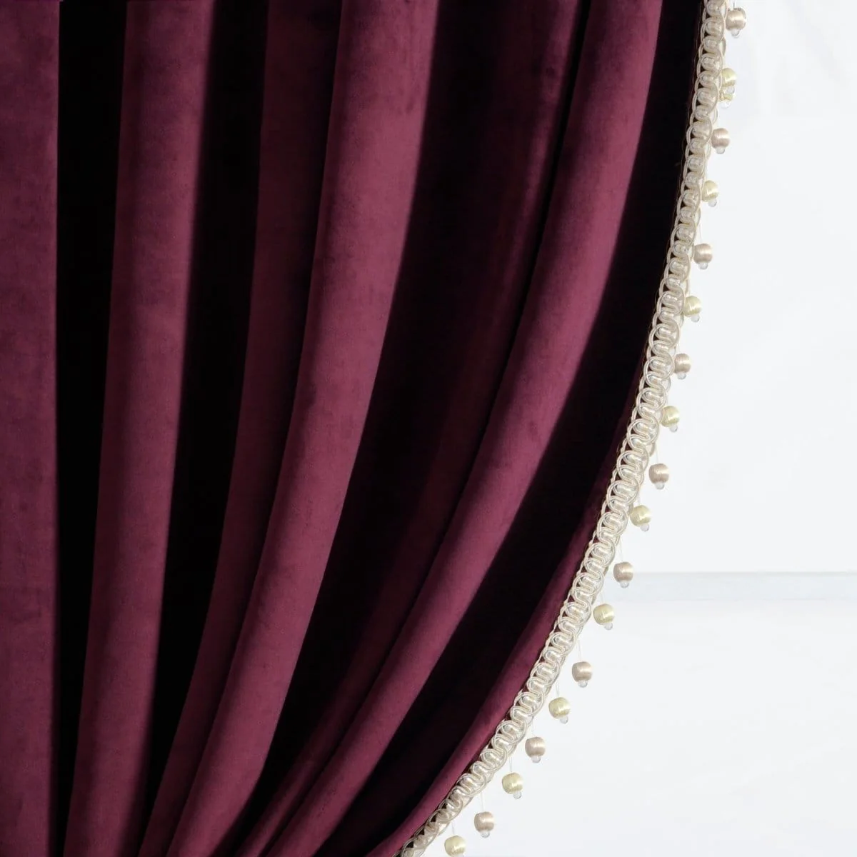Luxury Vintage Velvet With Silky Pompom Trim Window Curtain Panel - Image 15