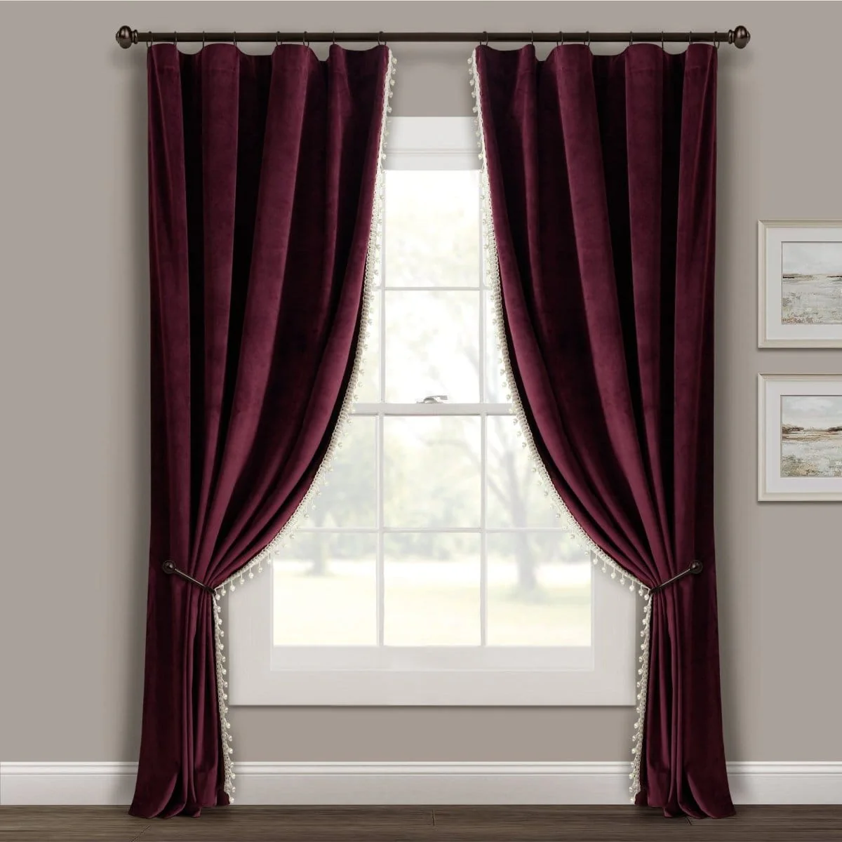 Luxury Vintage Velvet With Silky Pompom Trim Window Curtain Panel - Image 16