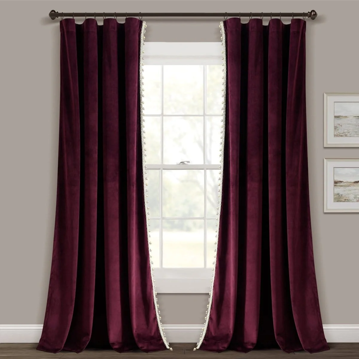 Luxury Vintage Velvet With Silky Pompom Trim Window Curtain Panel - Image 17
