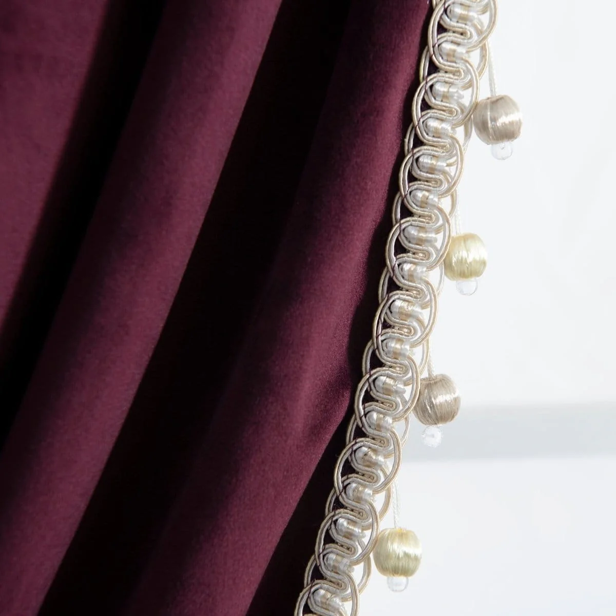 Luxury Vintage Velvet With Silky Pompom Trim Window Curtain Panel - Image 18