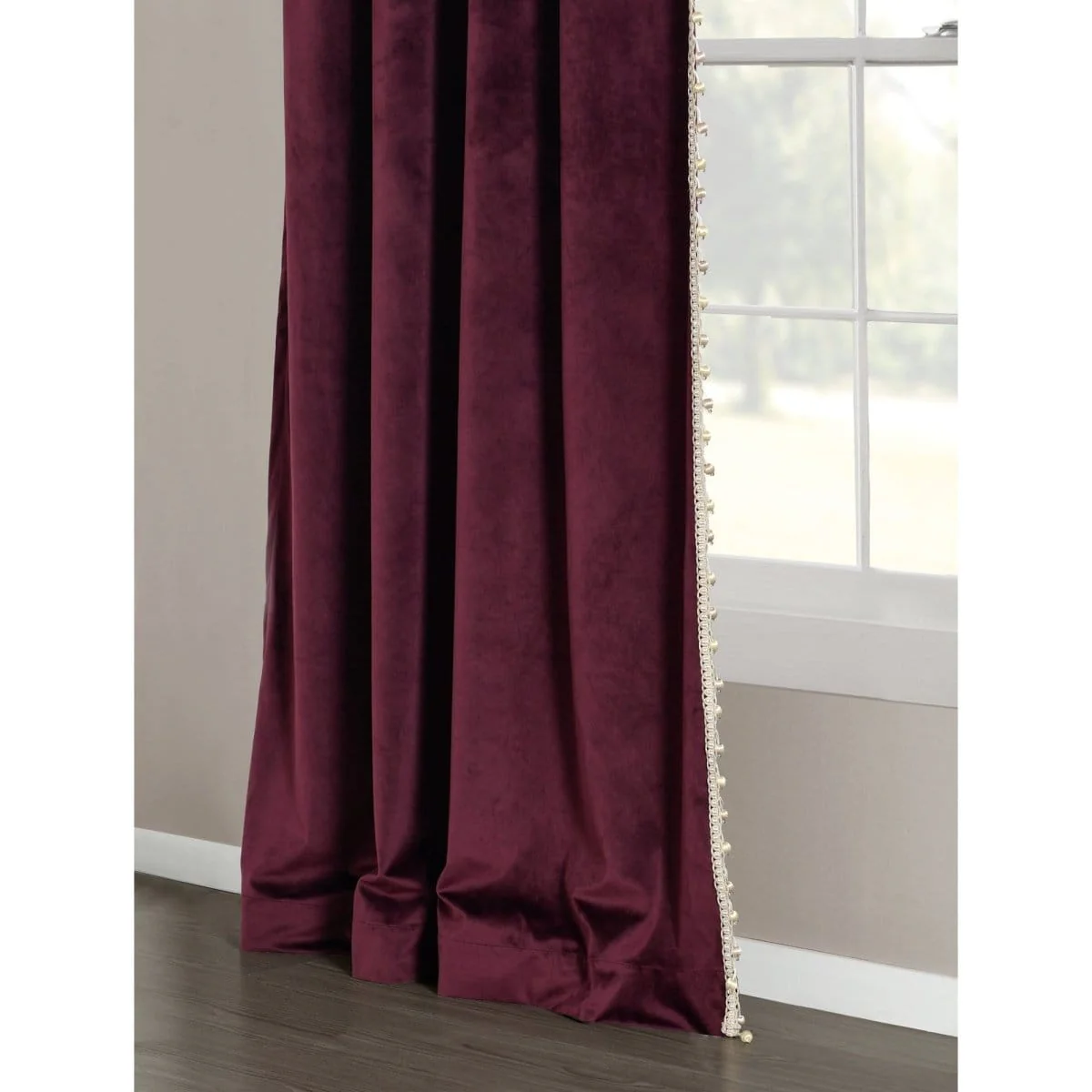 Luxury Vintage Velvet With Silky Pompom Trim Window Curtain Panel - Image 19
