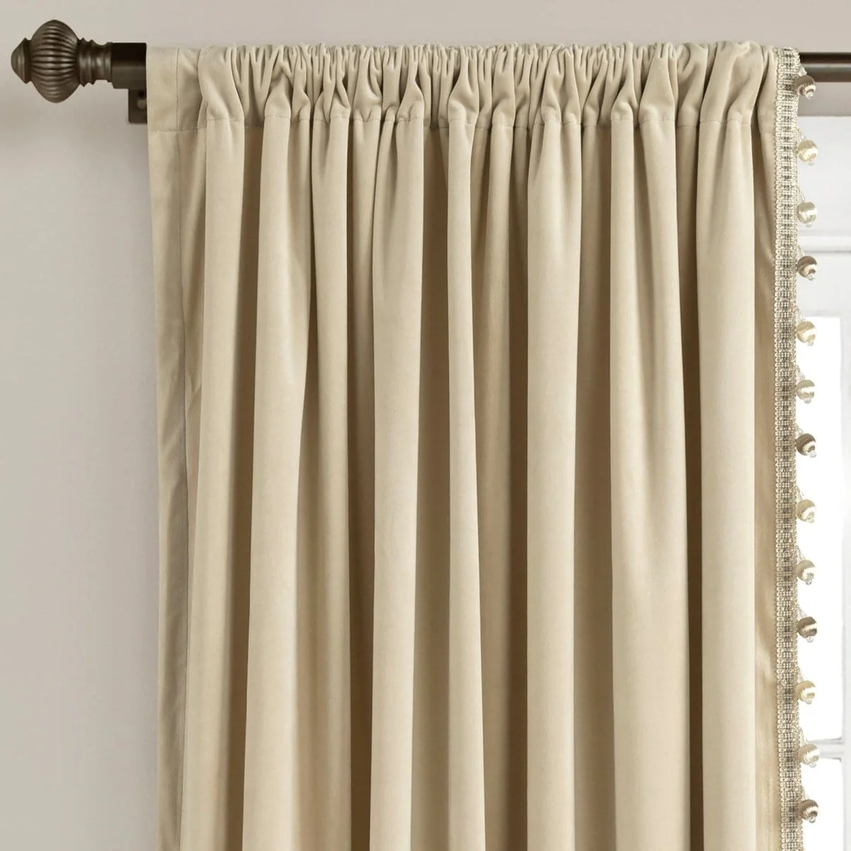 Luxury Vintage Velvet With Silky Pompom Trim Window Curtain Panel - Image 2