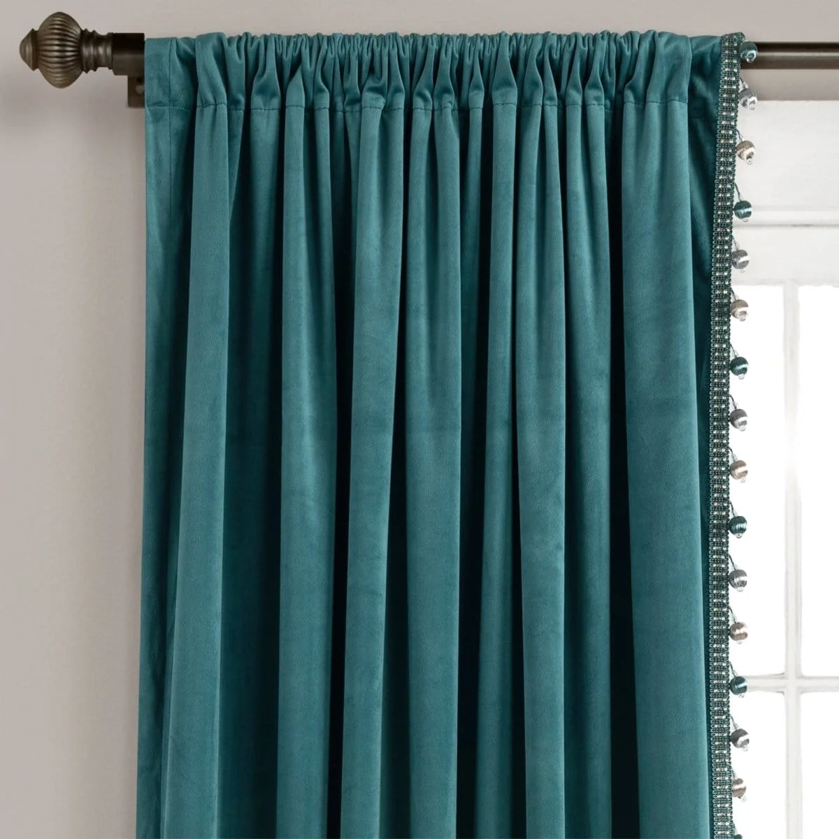 Luxury Vintage Velvet With Silky Pompom Trim Window Curtain Panel - Image 20