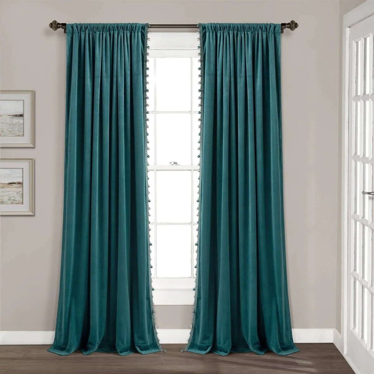 Luxury Vintage Velvet With Silky Pompom Trim Window Curtain Panel - Image 21