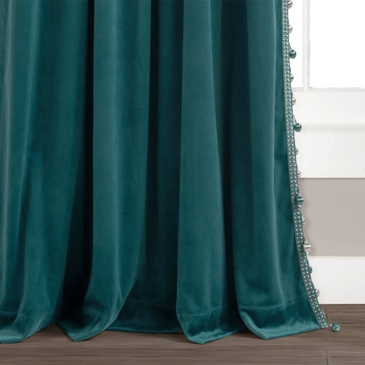 Luxury Vintage Velvet With Silky Pompom Trim Window Curtain Panel - Image 23