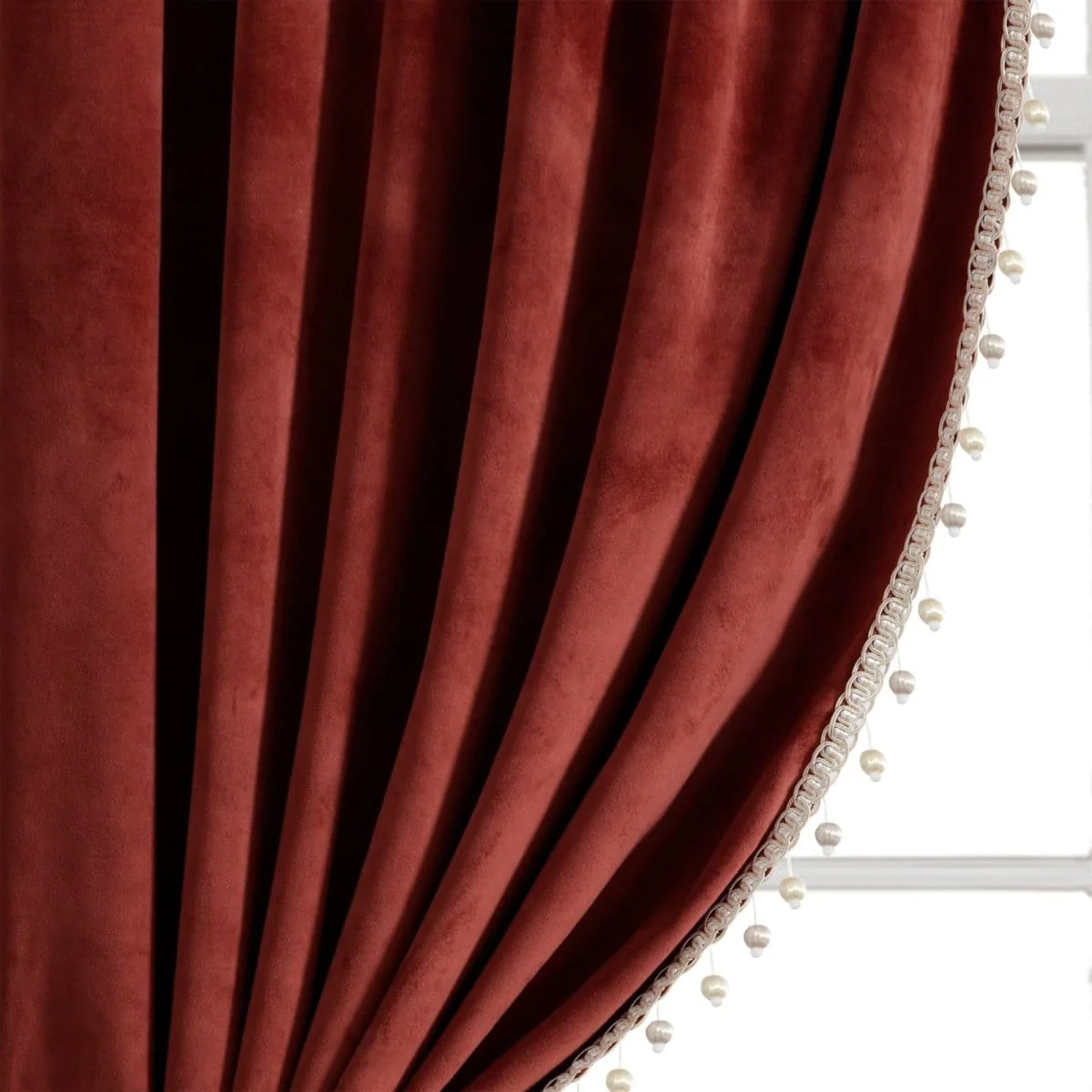 Luxury Vintage Velvet With Silky Pompom Trim Window Curtain Panel - Image 24