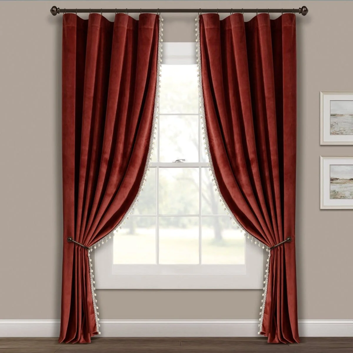 Luxury Vintage Velvet With Silky Pompom Trim Window Curtain Panel - Image 25