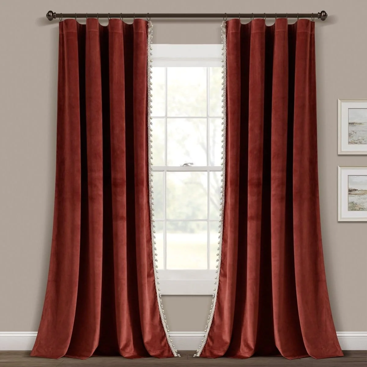 Luxury Vintage Velvet With Silky Pompom Trim Window Curtain Panel - Image 26