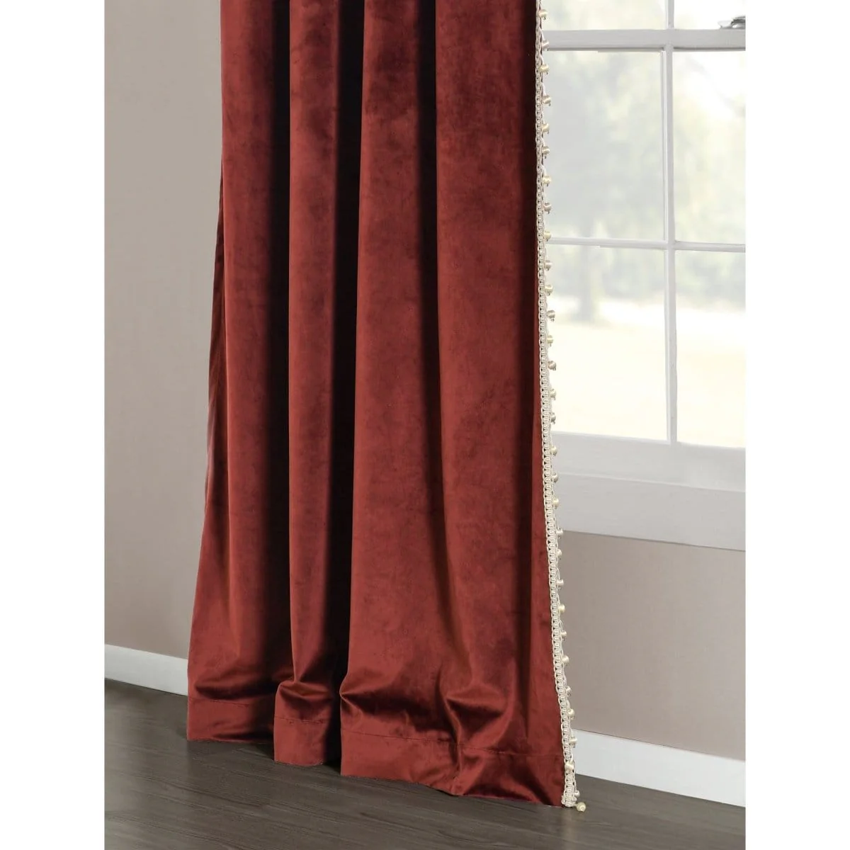 Luxury Vintage Velvet With Silky Pompom Trim Window Curtain Panel - Image 28