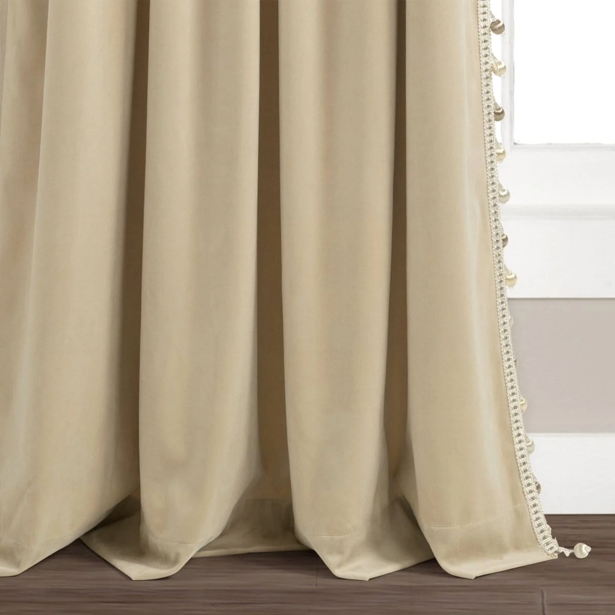 Luxury Vintage Velvet With Silky Pompom Trim Window Curtain Panel - Image 4