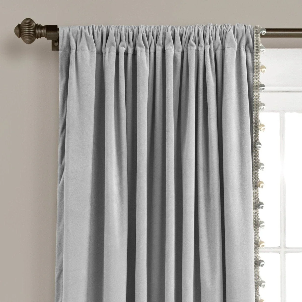Luxury Vintage Velvet With Silky Pompom Trim Window Curtain Panel - Image 5