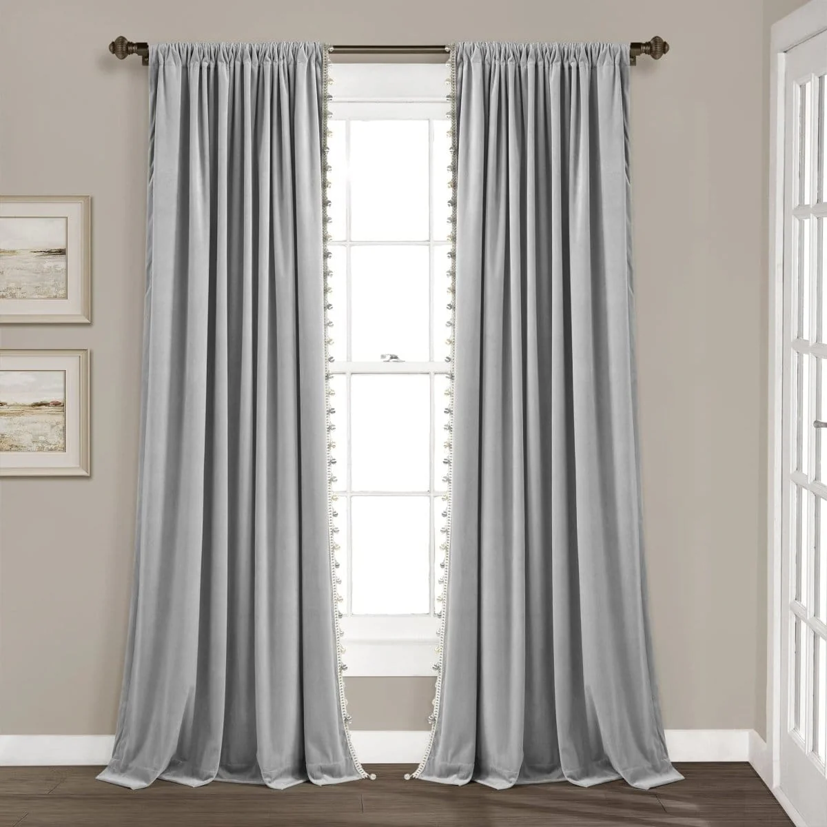 Luxury Vintage Velvet With Silky Pompom Trim Window Curtain Panel - Image 6